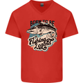 Born to Be a Fishing Legend Fisherman Mens V-Neck Cotton T-Shirt Red