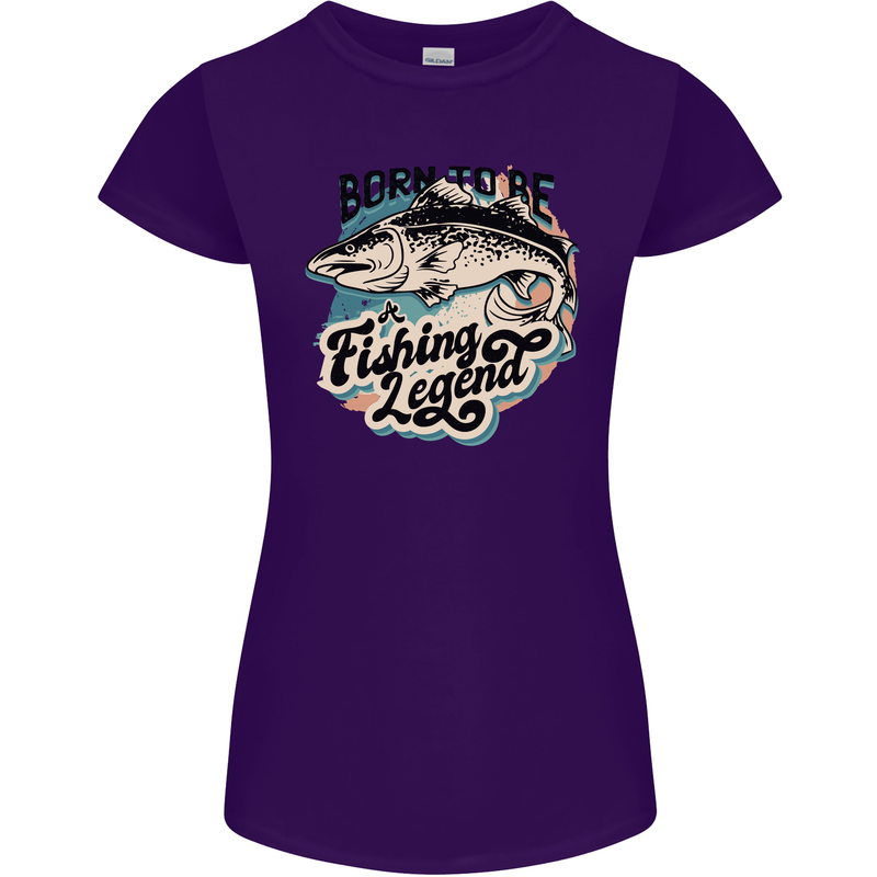 Born to Be a Fishing Legend Fisherman Womens Petite Cut T-Shirt Purple