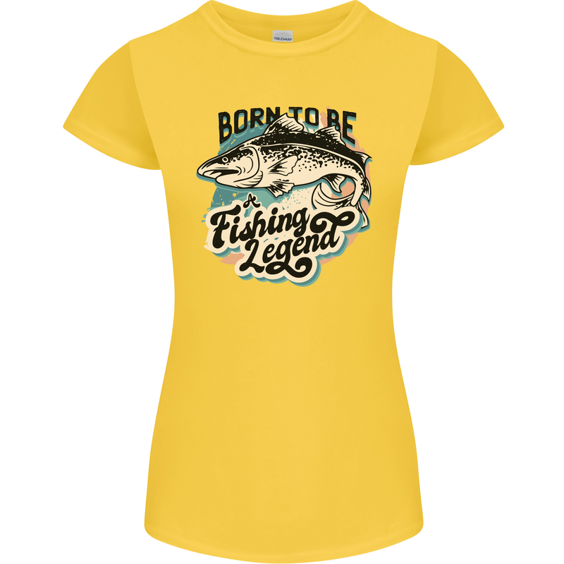 Born to Be a Fishing Legend Fisherman Womens Petite Cut T-Shirt Yellow