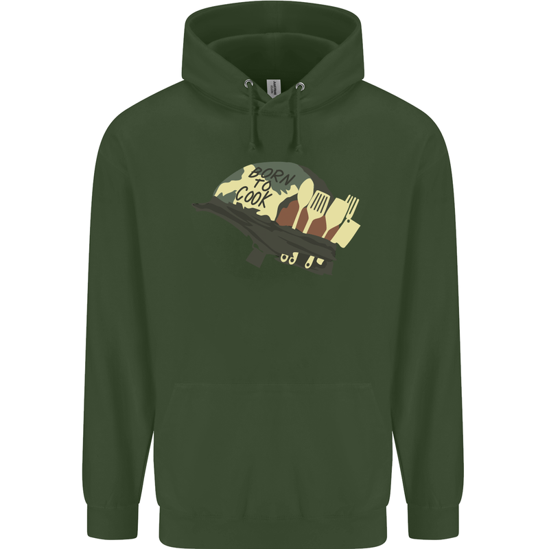 Born to Cook Funny Chef Parody Cooking Mens 80% Cotton Hoodie Forest Green