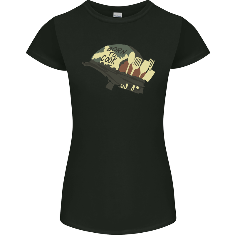 Born to Cook Funny Chef Parody Cooking Womens Petite Cut T-Shirt Black