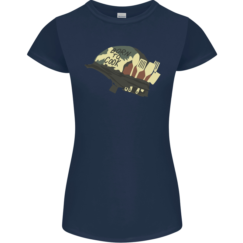 Born to Cook Funny Chef Parody Cooking Womens Petite Cut T-Shirt Navy Blue