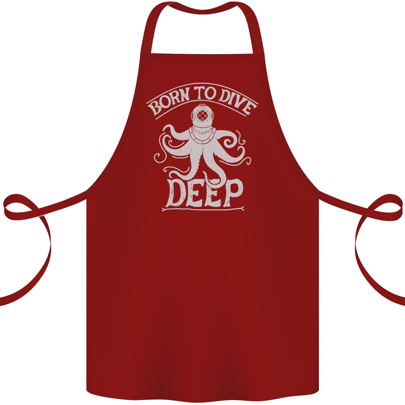 Born to Dive Deep Scuba Diving Diver Cotton Apron 100% Organic Maroon