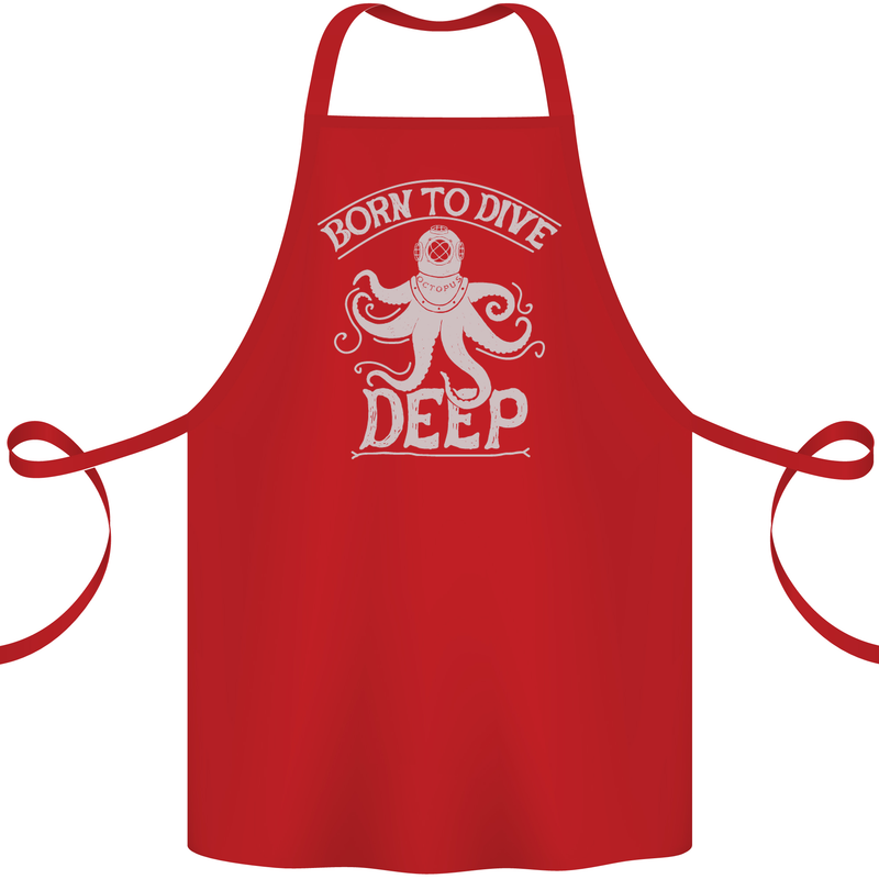 Born to Dive Deep Scuba Diving Diver Cotton Apron 100% Organic Red