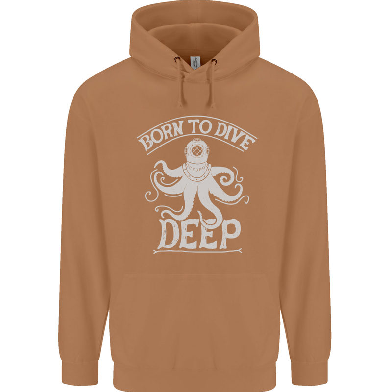 Born to Dive Deep Scuba Diving Diver Mens 80% Cotton Hoodie Caramel Latte