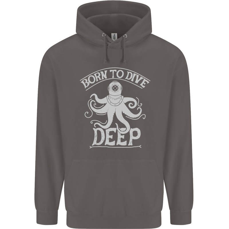 Born to Dive Deep Scuba Diving Diver Mens 80% Cotton Hoodie Charcoal