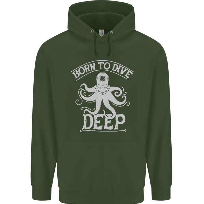 Born to Dive Deep Scuba Diving Diver Mens 80% Cotton Hoodie Forest Green