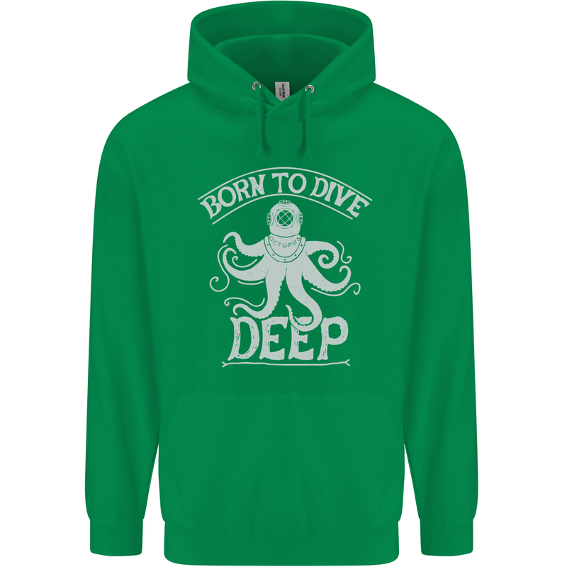 Born to Dive Deep Scuba Diving Diver Mens 80% Cotton Hoodie Irish Green