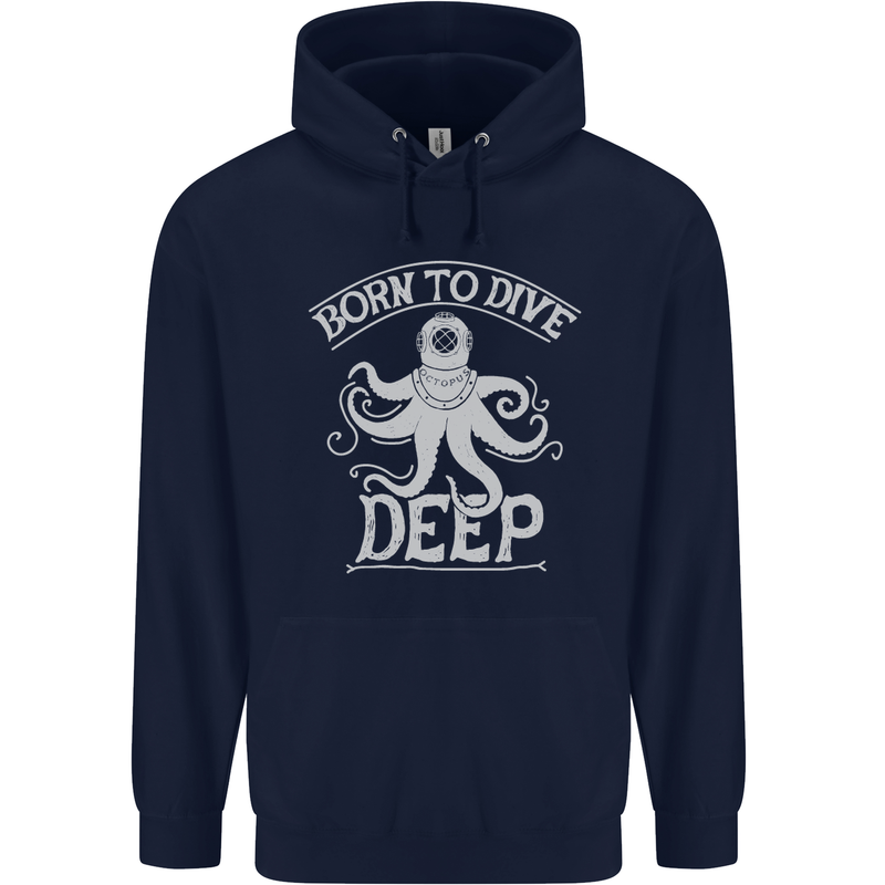 Born to Dive Deep Scuba Diving Diver Mens 80% Cotton Hoodie Navy Blue