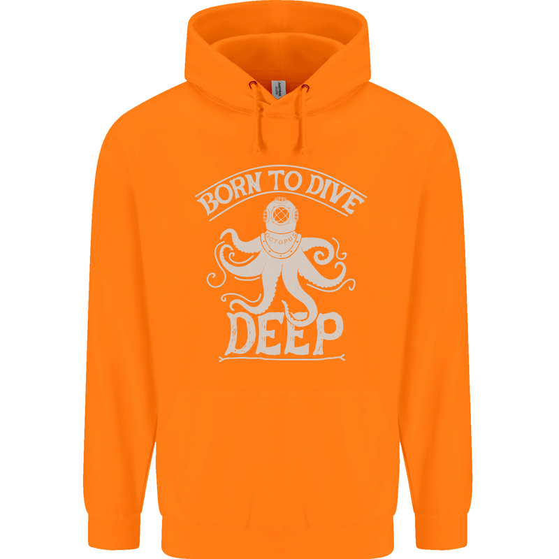 Born to Dive Deep Scuba Diving Diver Mens 80% Cotton Hoodie Orange