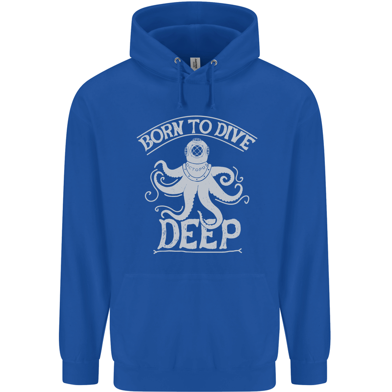 Born to Dive Deep Scuba Diving Diver Mens 80% Cotton Hoodie Royal Blue