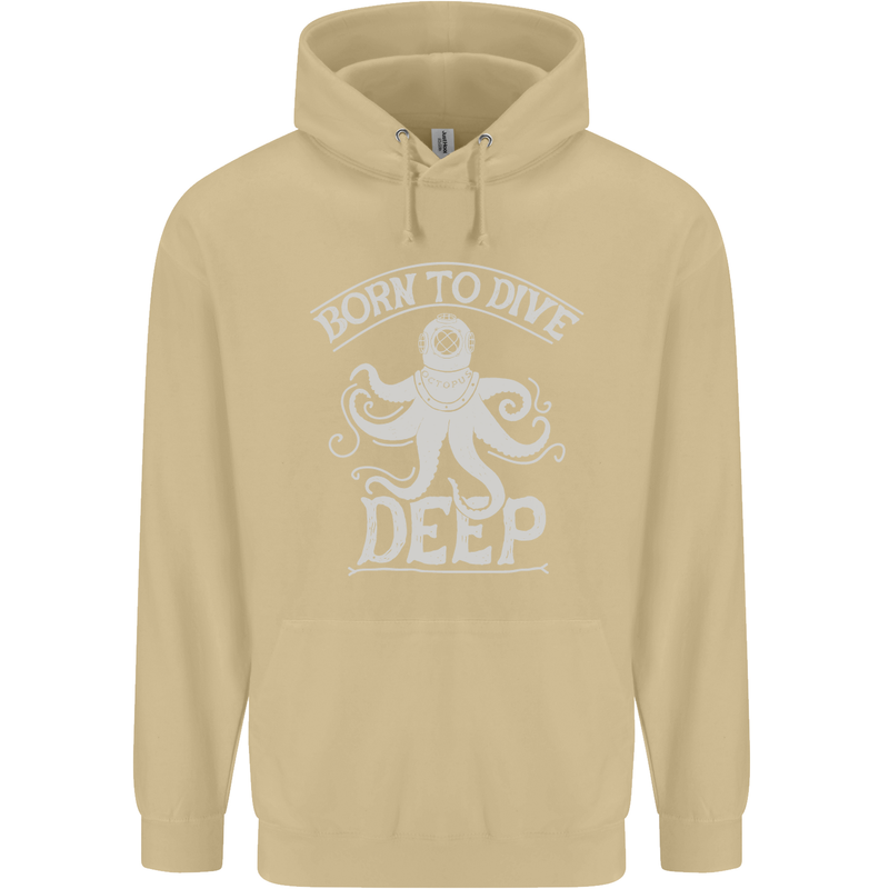 Born to Dive Deep Scuba Diving Diver Mens 80% Cotton Hoodie Sand