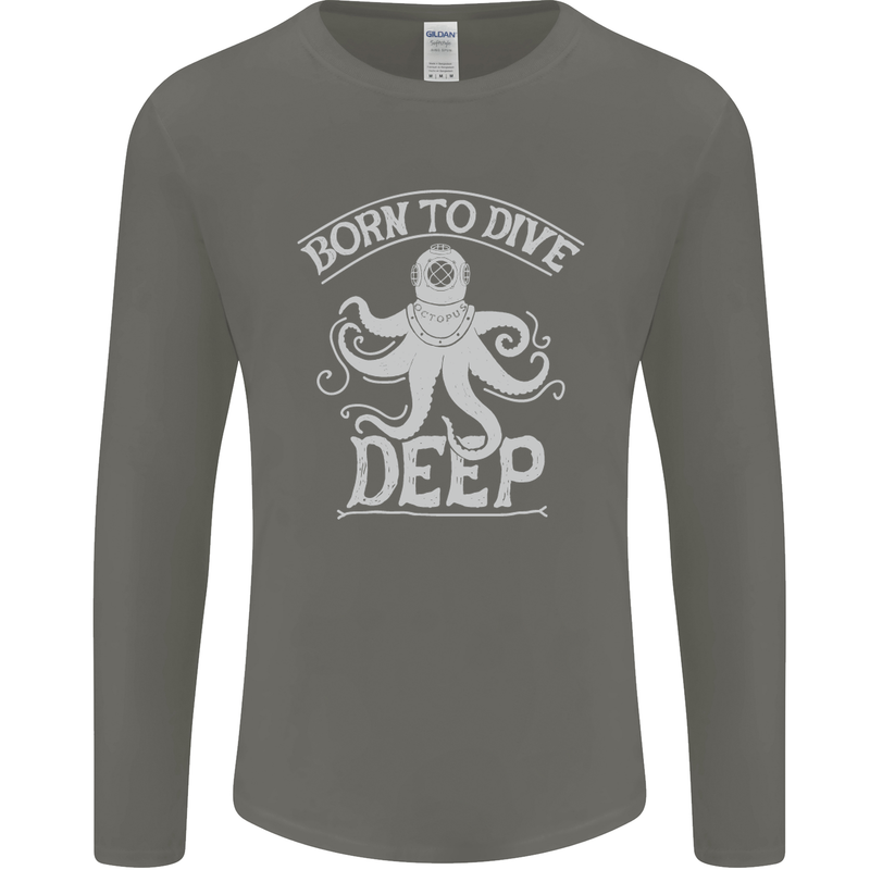 Born to Dive Deep Scuba Diving Diver Mens Long Sleeve T-Shirt Charcoal