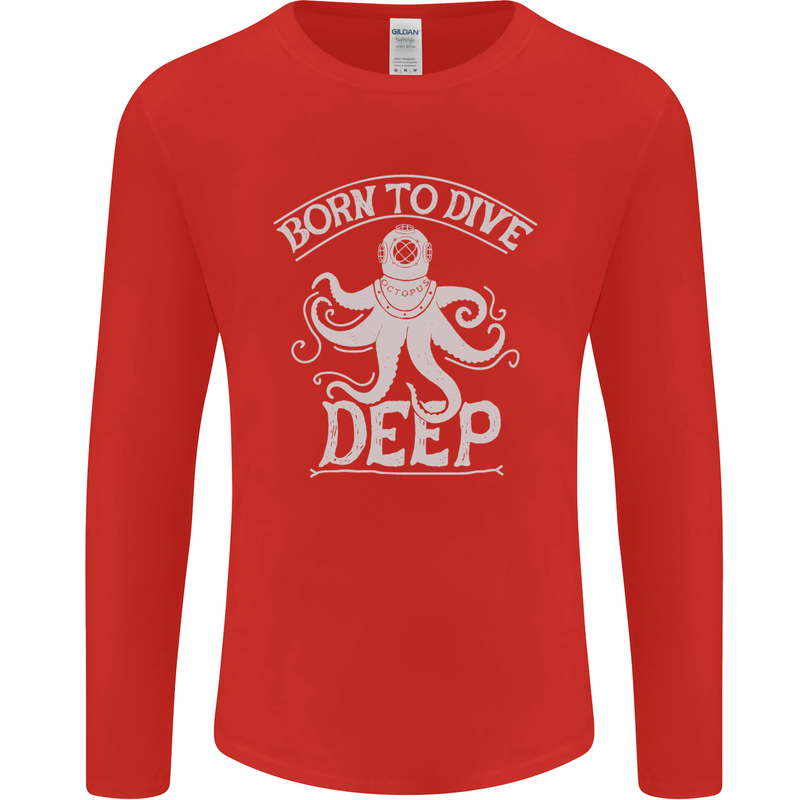 Born to Dive Deep Scuba Diving Diver Mens Long Sleeve T-Shirt Red