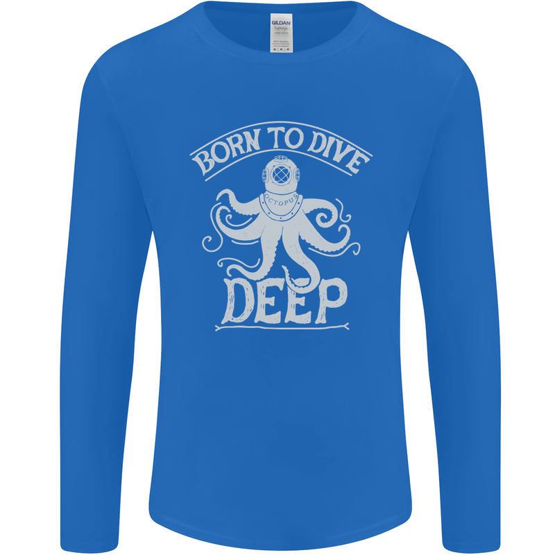 Born to Dive Deep Scuba Diving Diver Mens Long Sleeve T-Shirt Royal Blue