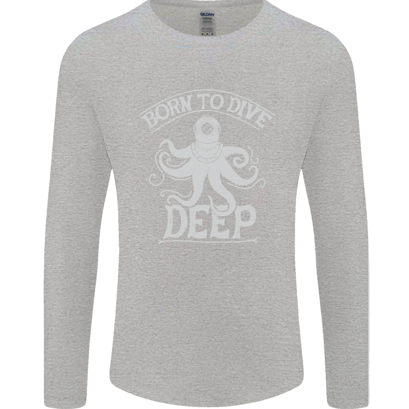 Born to Dive Deep Scuba Diving Diver Mens Long Sleeve T-Shirt Sports Grey