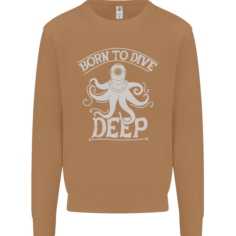 Born to Dive Deep Scuba Diving Diver Mens Sweatshirt Jumper Caramel Latte