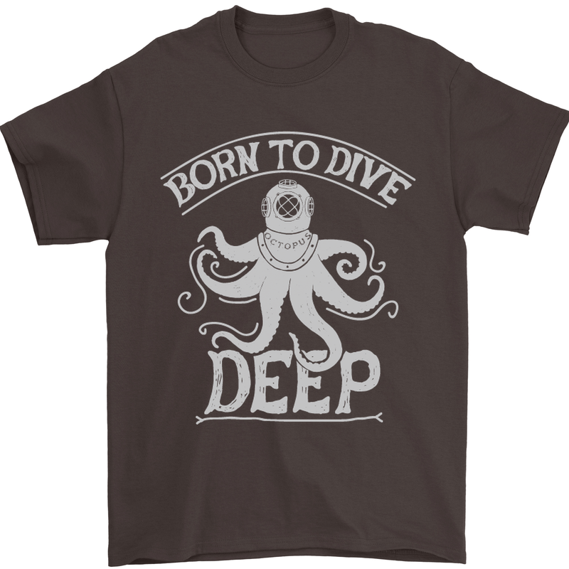 Born to Dive Deep Scuba Diving Diver Mens T-Shirt Cotton Gildan Dark Chocolate