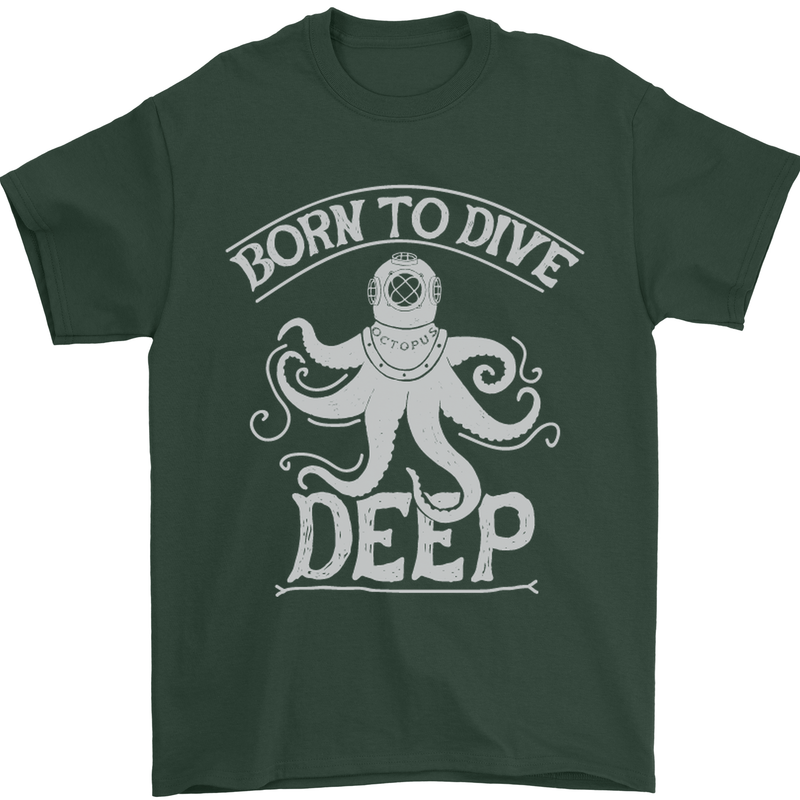 Born to Dive Deep Scuba Diving Diver Mens T-Shirt Cotton Gildan Forest Green