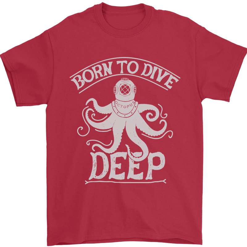 Born to Dive Deep Scuba Diving Diver Mens T-Shirt Cotton Gildan Red