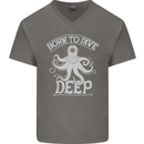 Born to Dive Deep Scuba Diving Diver Mens V-Neck Cotton T-Shirt Charcoal