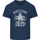 Born to Dive Deep Scuba Diving Diver Mens V-Neck Cotton T-Shirt Navy Blue