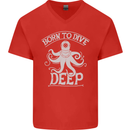 Born to Dive Deep Scuba Diving Diver Mens V-Neck Cotton T-Shirt Red