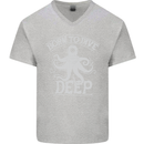 Born to Dive Deep Scuba Diving Diver Mens V-Neck Cotton T-Shirt Sports Grey