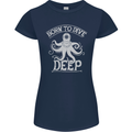 Born to Dive Deep Scuba Diving Diver Womens Petite Cut T-Shirt Navy Blue