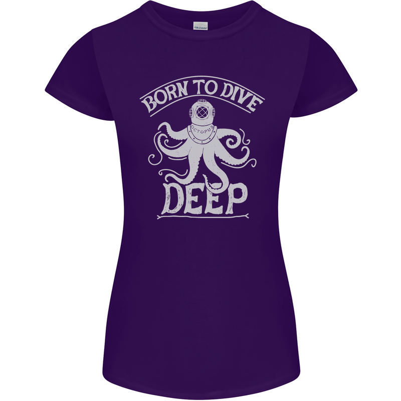 Born to Dive Deep Scuba Diving Diver Womens Petite Cut T-Shirt Purple