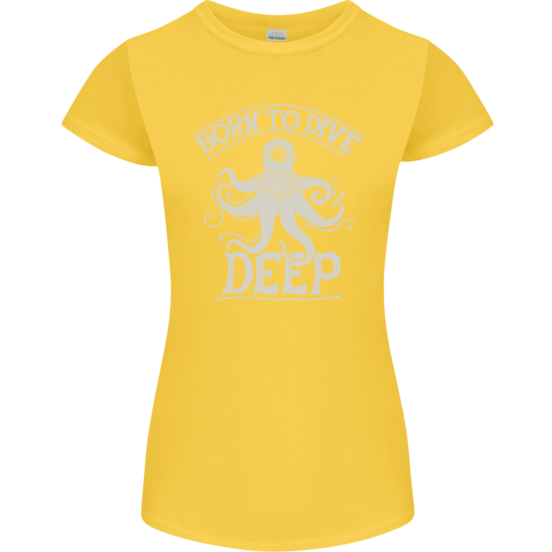 Born to Dive Deep Scuba Diving Diver Womens Petite Cut T-Shirt Yellow