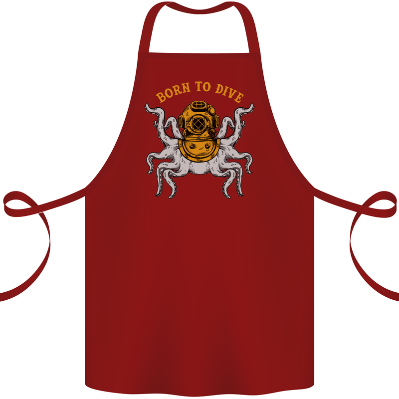 Born to Dive Octopus Scuba Diving Diver Cotton Apron 100% Organic Maroon