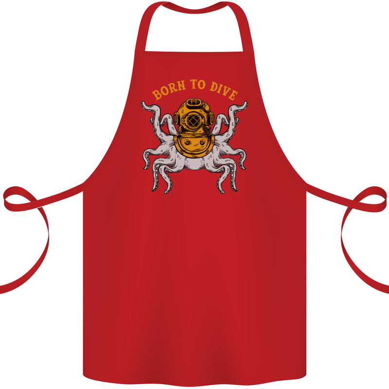 Born to Dive Octopus Scuba Diving Diver Cotton Apron 100% Organic Red
