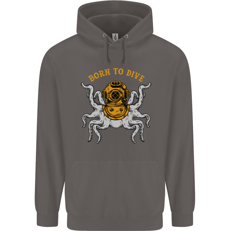 Born to Dive Octopus Scuba Diving Diver Mens 80% Cotton Hoodie Charcoal