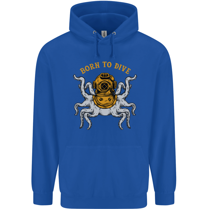Born to Dive Octopus Scuba Diving Diver Mens 80% Cotton Hoodie Royal Blue