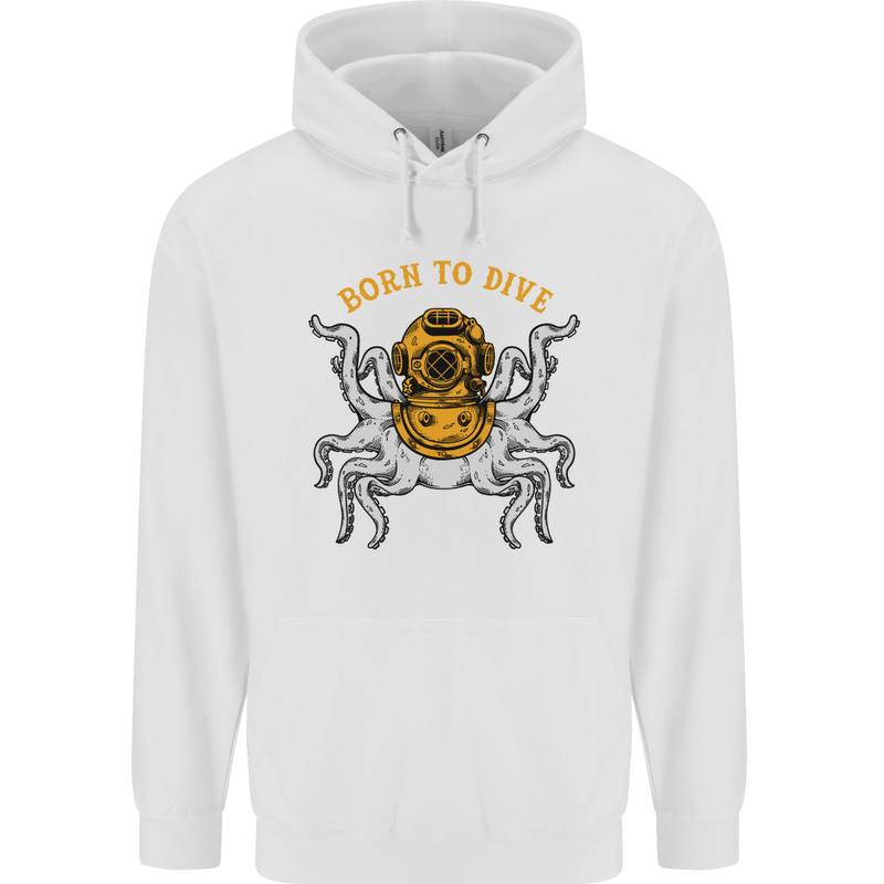 Born to Dive Octopus Scuba Diving Diver Mens 80% Cotton Hoodie White