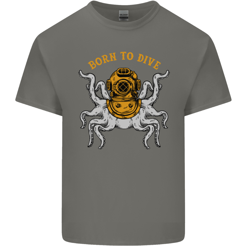 Born to Dive Octopus Scuba Diving Diver Mens Cotton T-Shirt Tee Top Charcoal