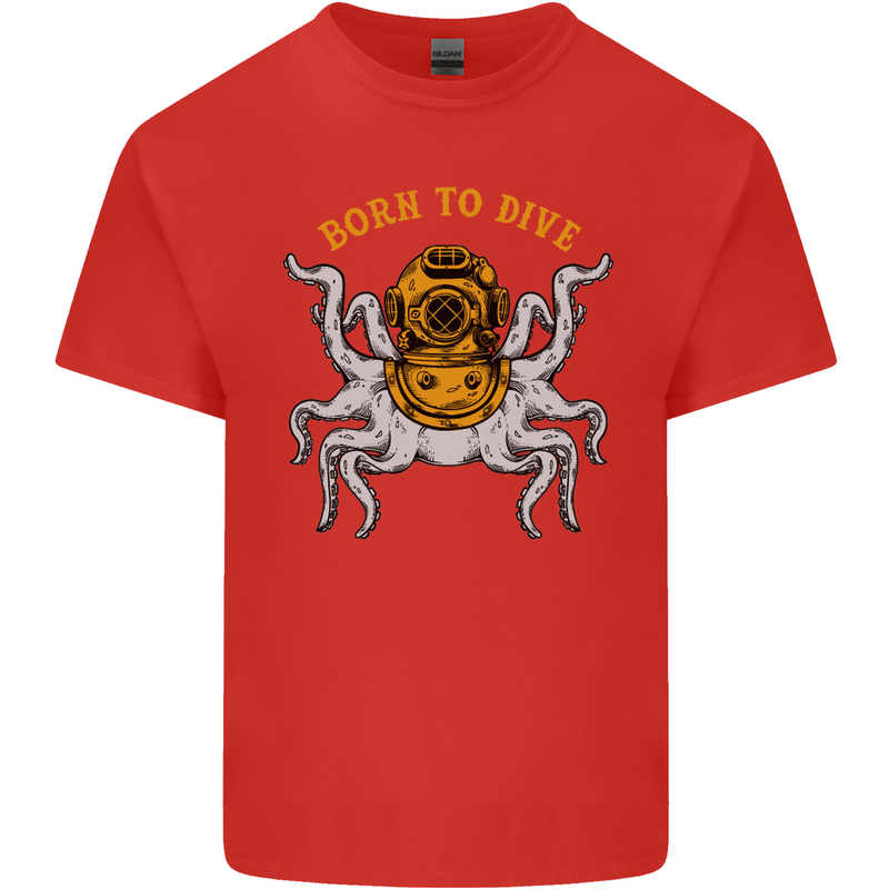 Born to Dive Octopus Scuba Diving Diver Mens Cotton T-Shirt Tee Top Red