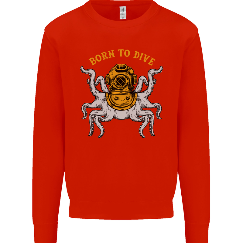 Born to Dive Octopus Scuba Diving Diver Mens Sweatshirt Jumper Bright Red