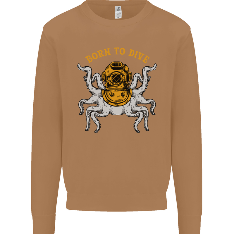 Born to Dive Octopus Scuba Diving Diver Mens Sweatshirt Jumper Caramel Latte