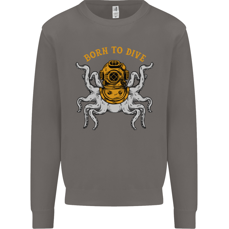 Born to Dive Octopus Scuba Diving Diver Mens Sweatshirt Jumper Charcoal