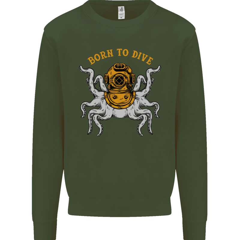 Born to Dive Octopus Scuba Diving Diver Mens Sweatshirt Jumper Forest Green