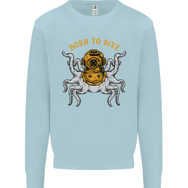 Born to Dive Octopus Scuba Diving Diver Mens Sweatshirt Jumper Light Blue