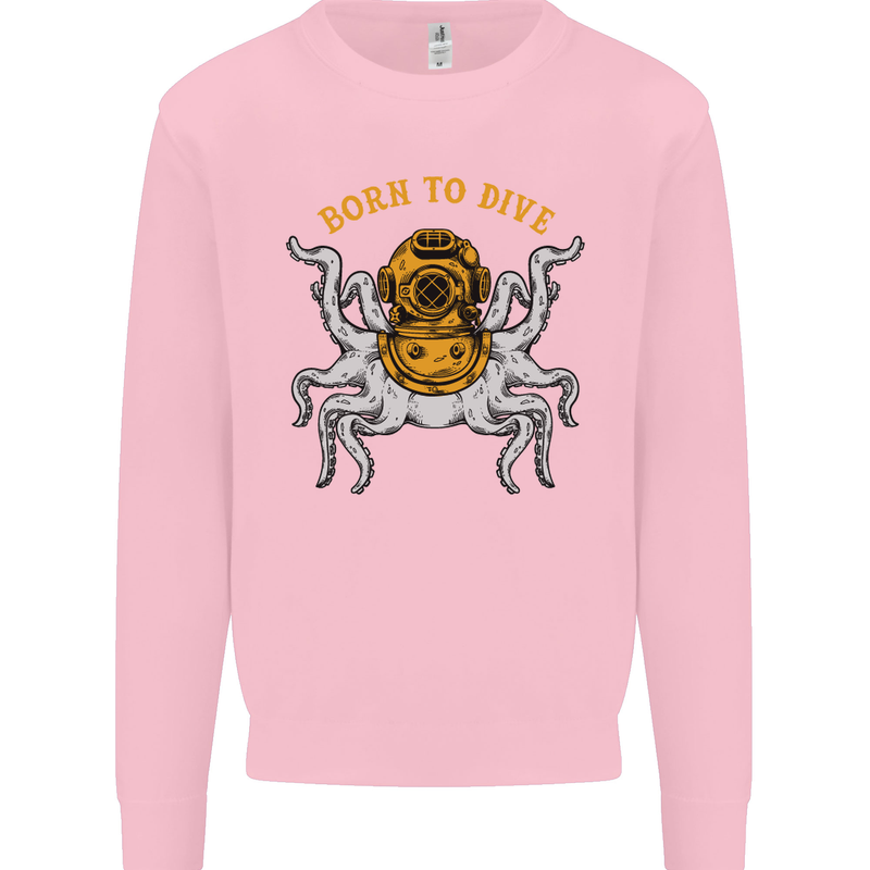 Born to Dive Octopus Scuba Diving Diver Mens Sweatshirt Jumper Light Pink