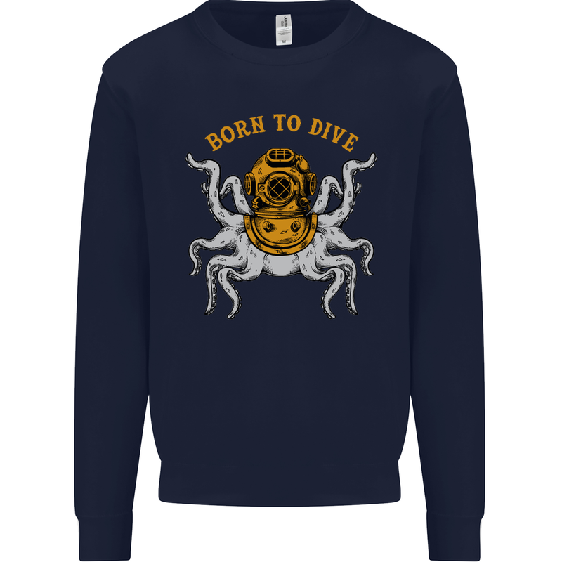 Born to Dive Octopus Scuba Diving Diver Mens Sweatshirt Jumper Navy Blue