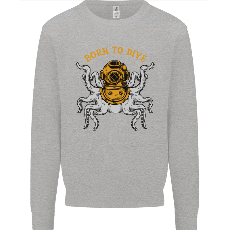 Born to Dive Octopus Scuba Diving Diver Mens Sweatshirt Jumper Sports Grey