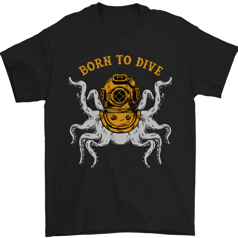 Born to Dive Octopus Scuba Diving Diver Mens T-Shirt Cotton Gildan Black