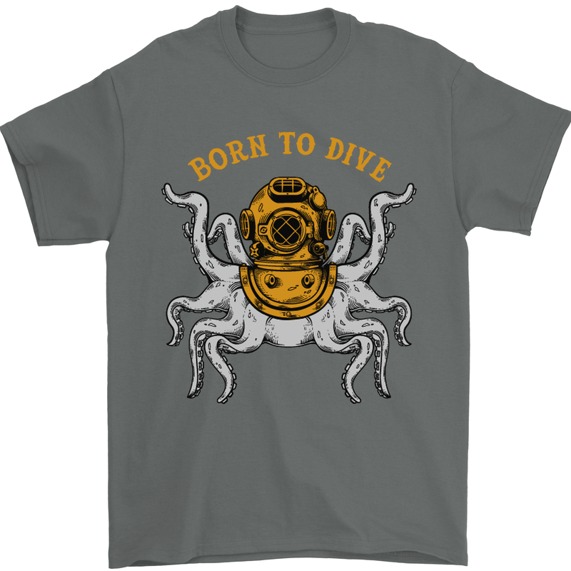 Born to Dive Octopus Scuba Diving Diver Mens T-Shirt Cotton Gildan Charcoal