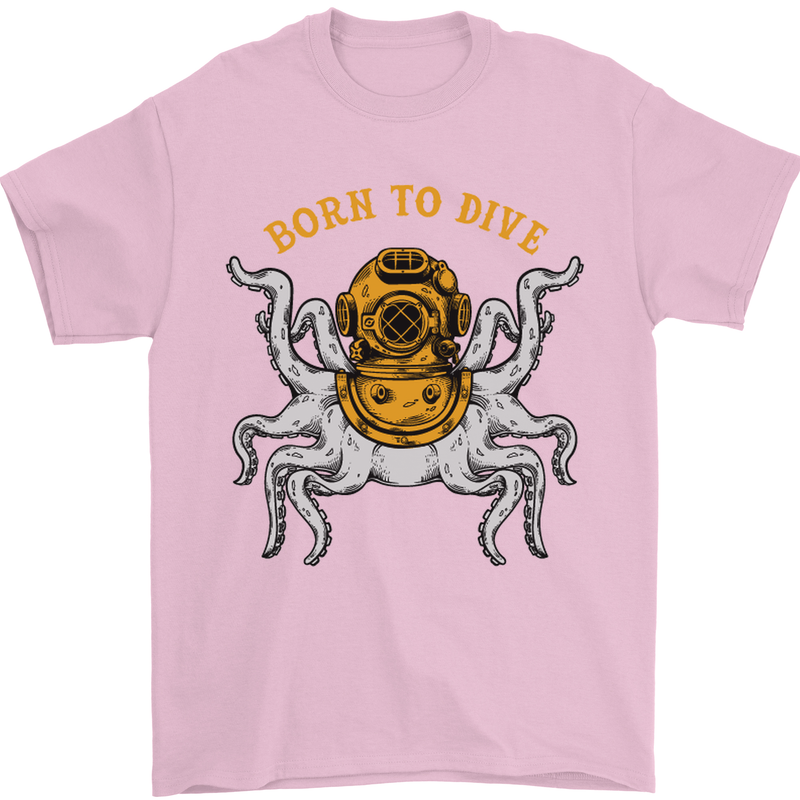 Born to Dive Octopus Scuba Diving Diver Mens T-Shirt Cotton Gildan Light Pink