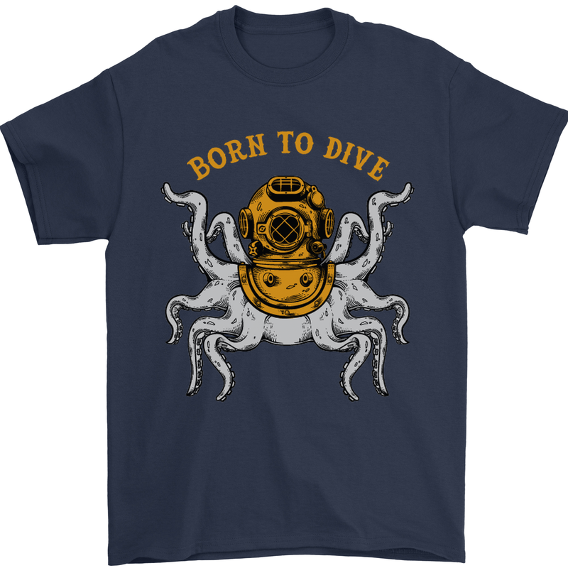 Born to Dive Octopus Scuba Diving Diver Mens T-Shirt Cotton Gildan Navy Blue